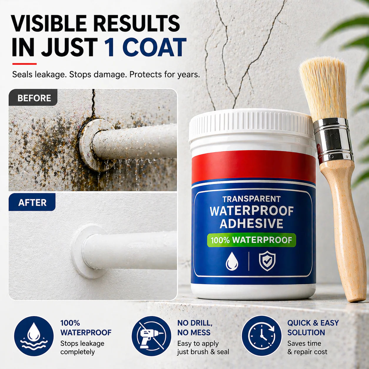 💧Buy 1 Get 1 FREE – Transparent Waterproof Glue + Free Brush!🔥